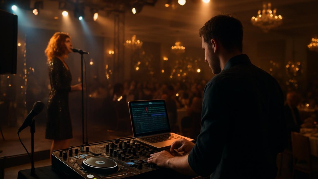DJ o cantante in una sala eventi per Capodanno